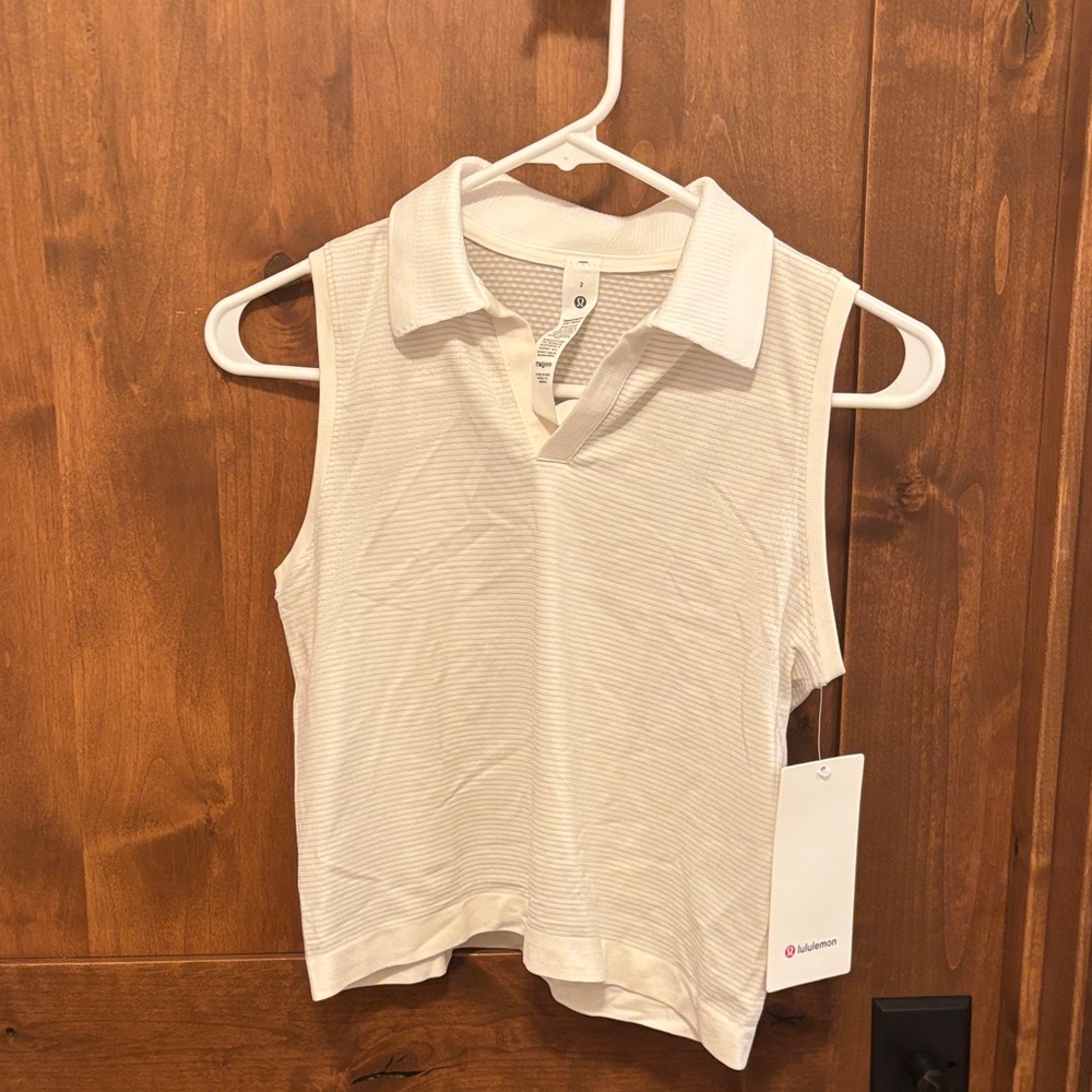 Lululemon White Sleeveless Collared Top